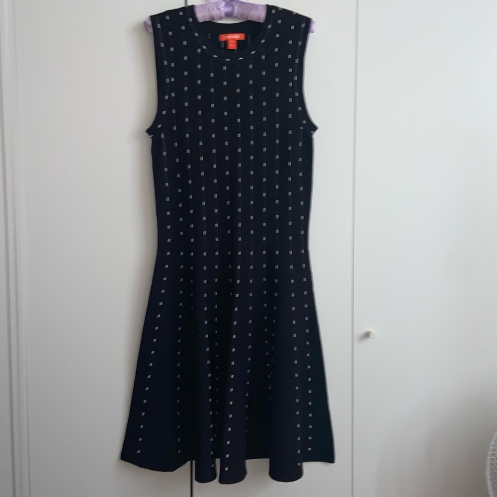 Sleeveless black dress with white dashes